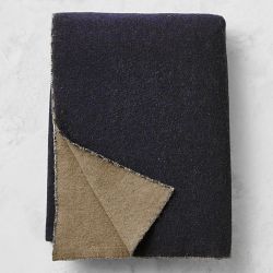 Reversible Double Face Solid Cashmere Throw, Navy/Sand