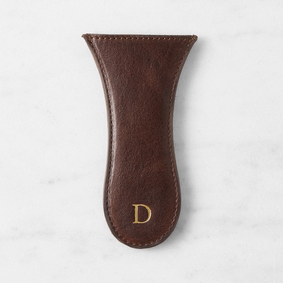 Personalized "R" Leather Handle Sleeve for Lodge Skillet