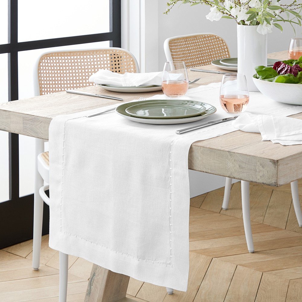 Italian Washed Linen Table Runner - White