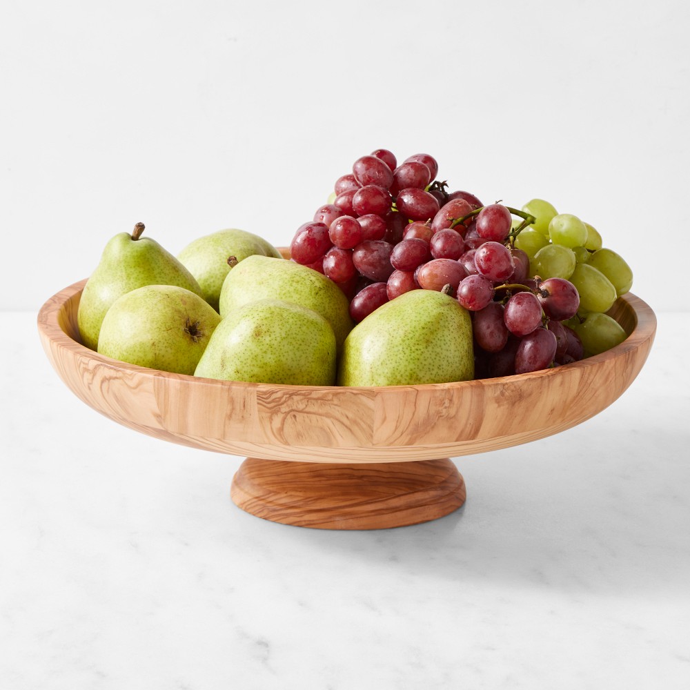 Williams Sonoma Olivewood Pedestal Fruit Bowl - Matte Lacquer