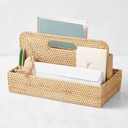Hold Everything Rattan Divided Mail Basket