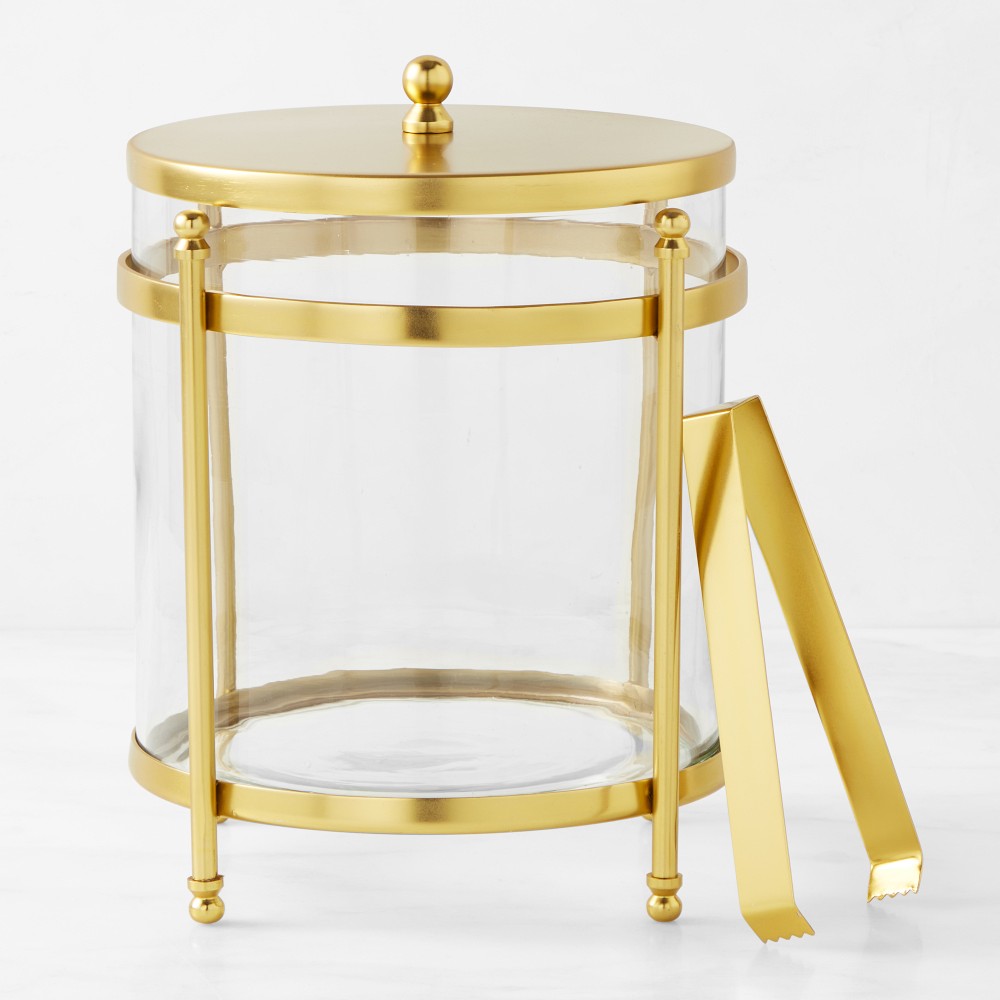 Williams Sonoma Antique Brass and Glass Ice Bucket