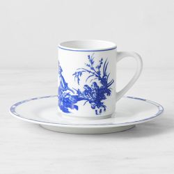 Pillivuyt French Toile Porcelain Espresso Cups & Saucers, Set of 2, Blue
