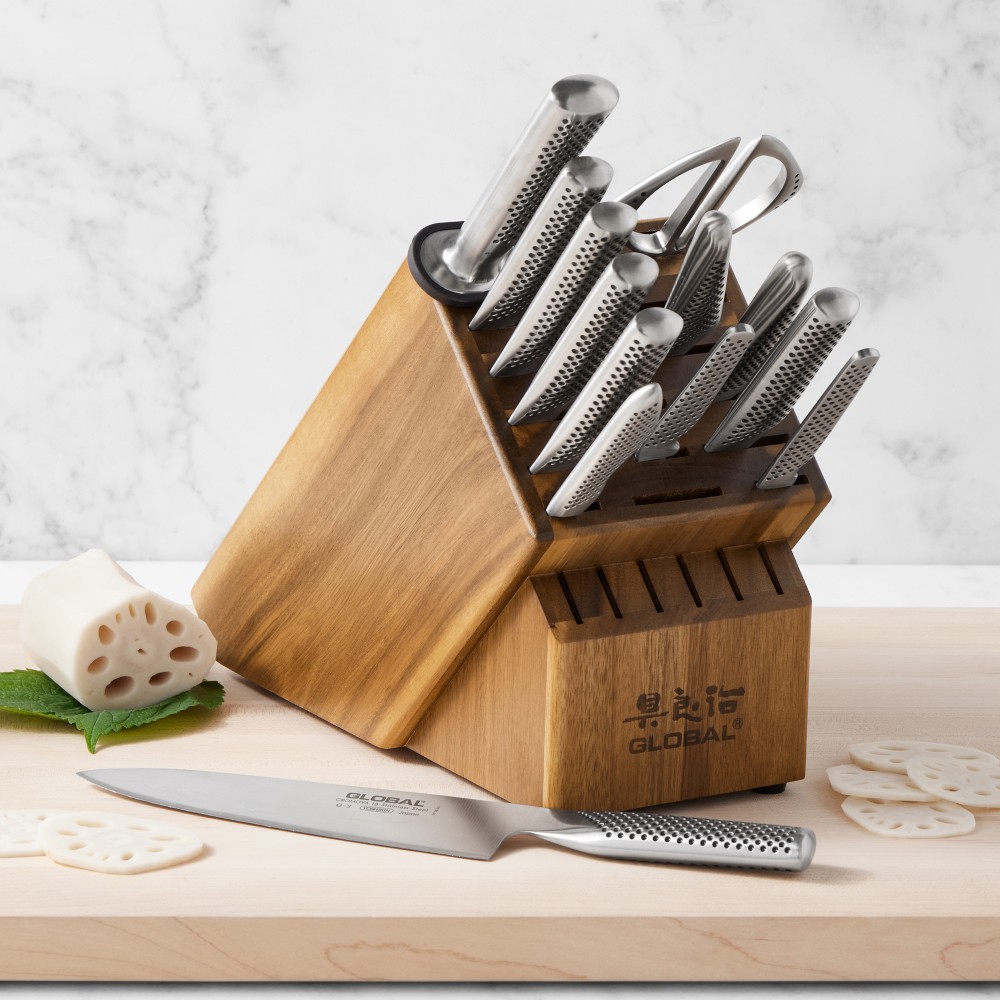 Global Sozo Acacia Knife Block, Set of 14 - Set of 14