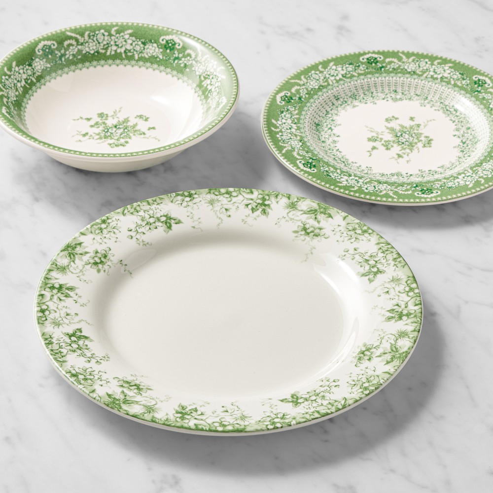 English Floral 12-Piece Dinnerware Set with Salad Bowls - Green