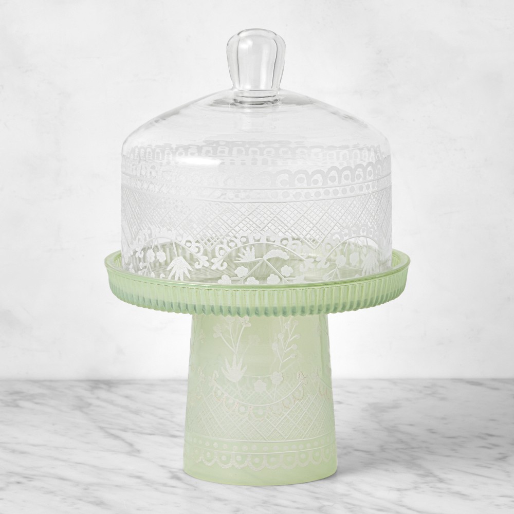Famille Rose Glass Cake Stand with Cloche - Medium