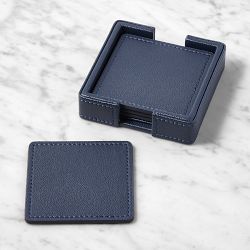 Faux Shagreen Coasters with Holder, Blue, Set of 4