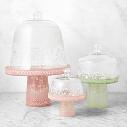 Famille Rose Glass Cake Stand with Cloche