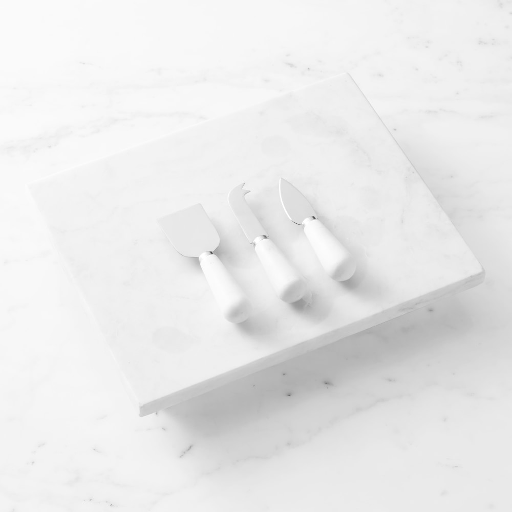 Large Marble Pedestal with Cheese Knives Set of 3