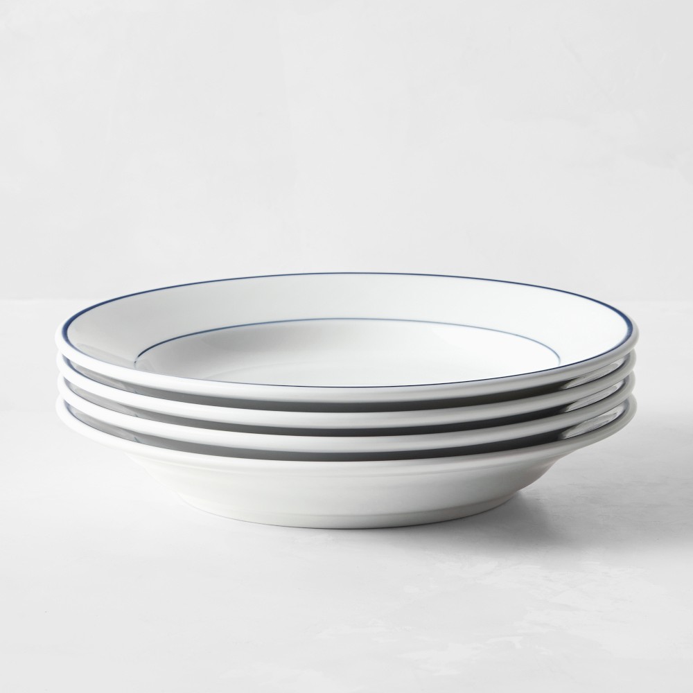 Apilco Tradition Blue-Banded Soup Plates - Set of 4
