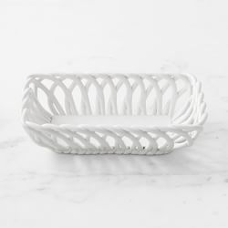Low Ceramic Woven Bread Basket, White