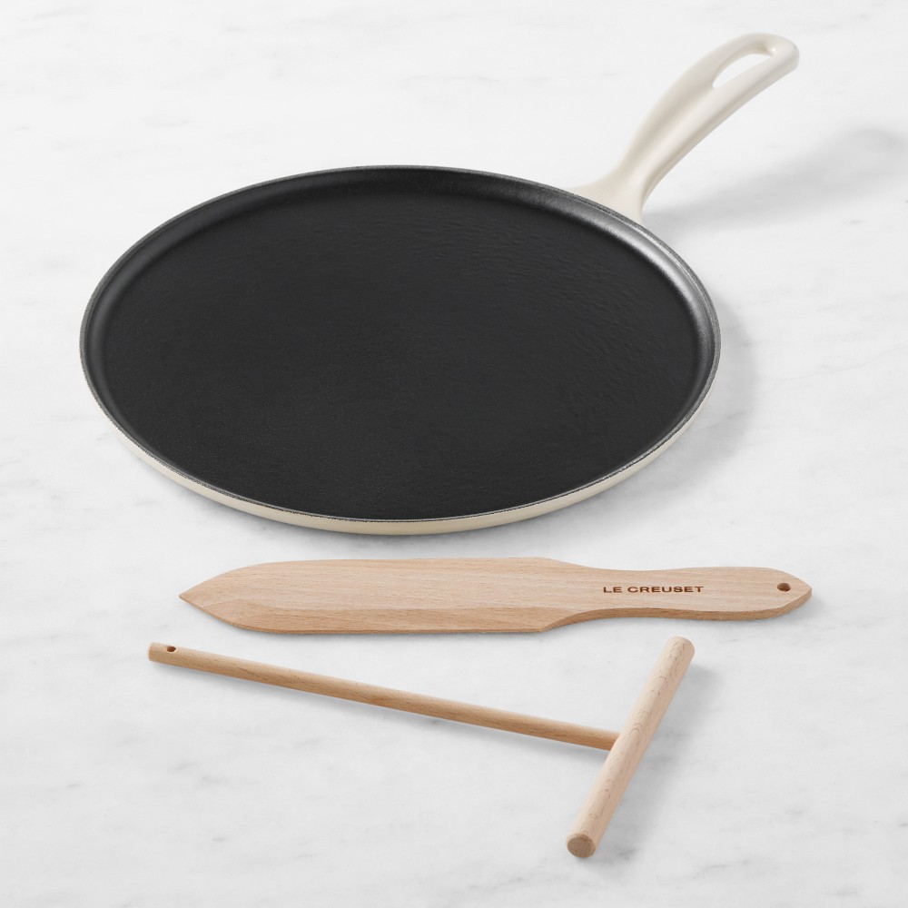 Le Creuset Enameled Cast Iron Crepe Pan with Spreader and Spatula - Brioche