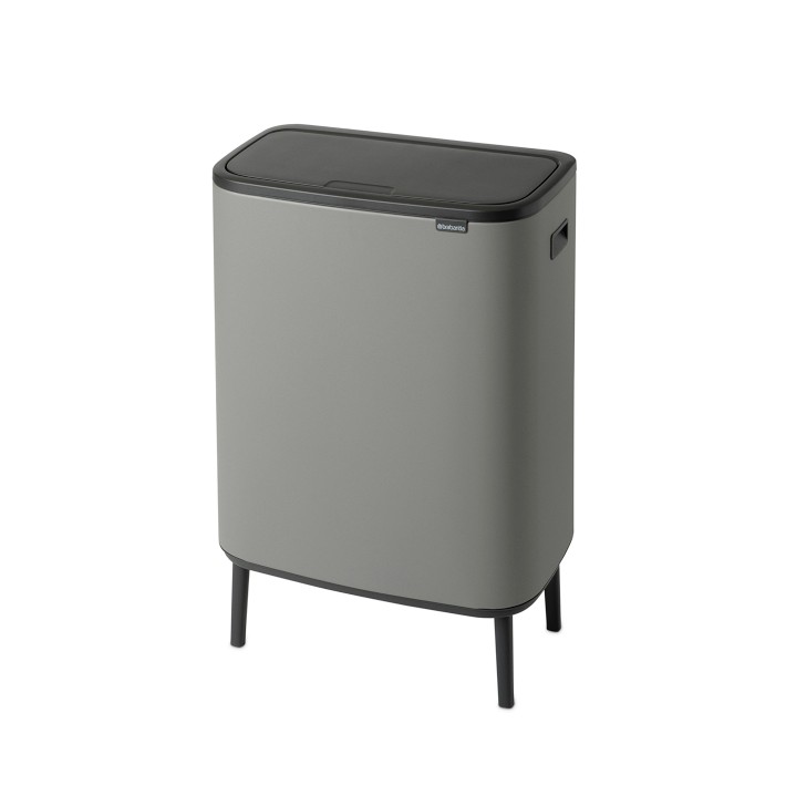 Brabantia Bo Touch Top Hi Dual Compartment Recycling Trash Can, 2x8 Gallon, Mineral Concrete Gray