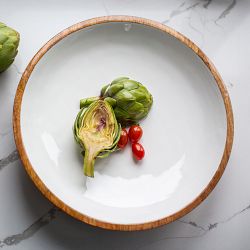 Jeanne Fitz Wood &amp; White Salad Bowls