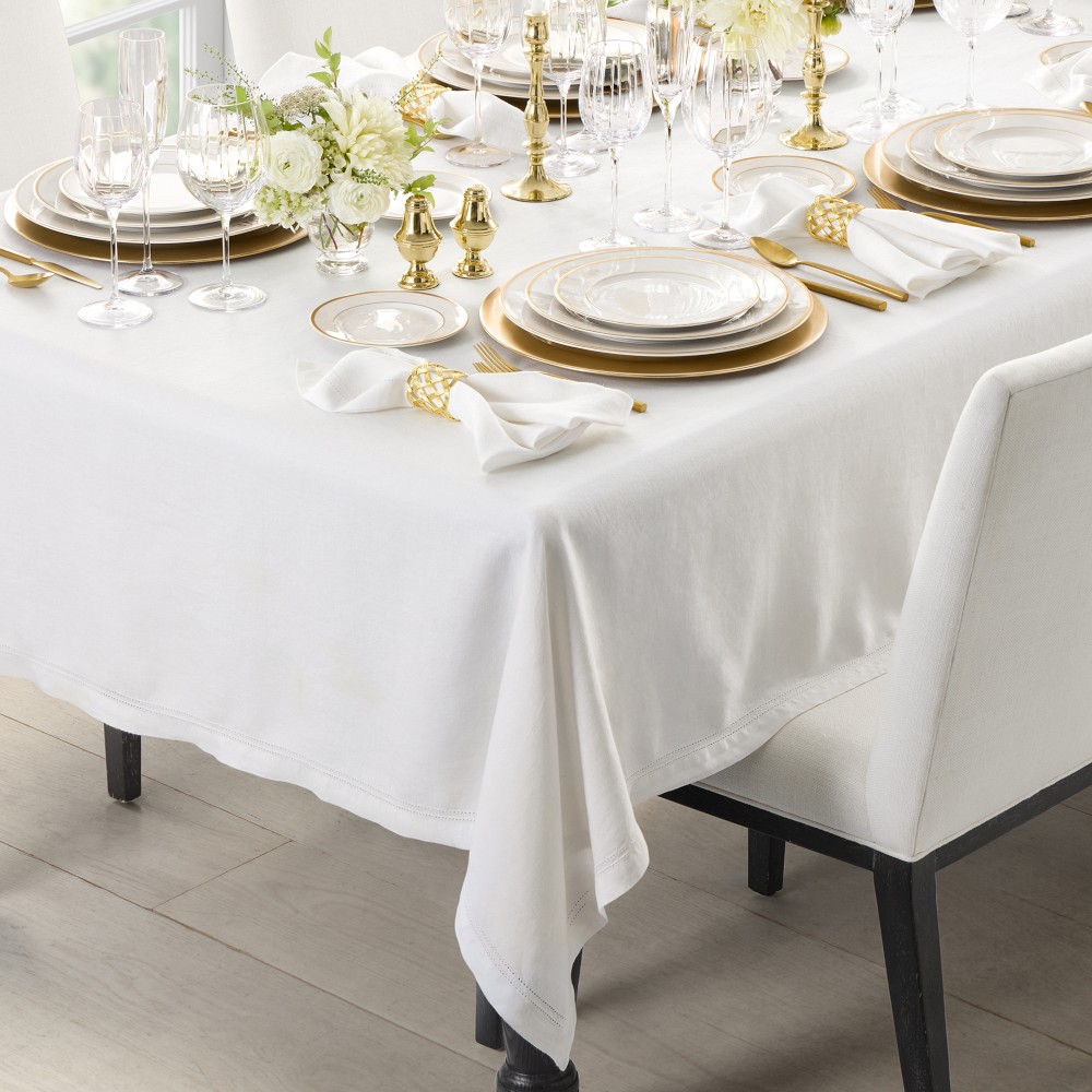 Linen Double Hemstitch Tablecloth - 70" X 108", White