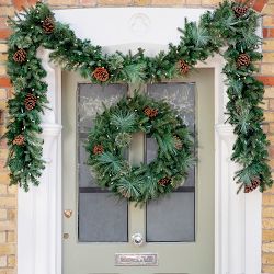 Balsam Hill Mixed Evergreen Pre-Lit Faux Wreath &amp; Garland