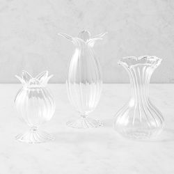 Clear Floral Glass Bud Vases, Set of 3