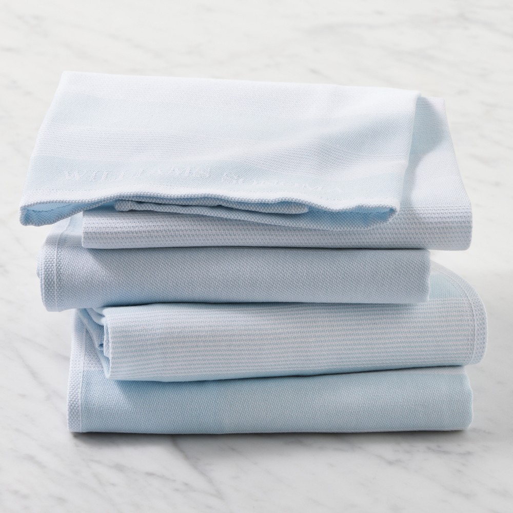 Williams Sonoma Logo Stripe Towels - Set of 4, Ice Water Blue