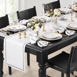 Leaf Garland Embroidered Table Runner, Black