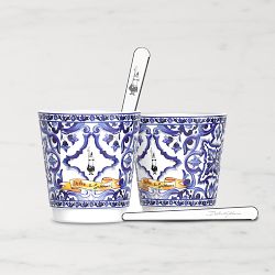 Bialetti Dolce & Gabbana Espresso Cups with Gold Stirrers, Set of 2, Blue Mediterraneo