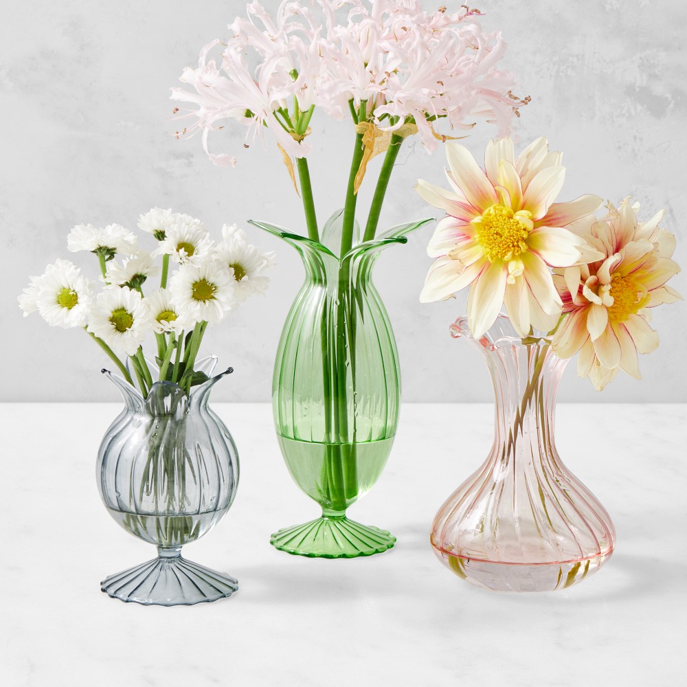 Pastel Floral Glass Bud Vases, Set of 3 - Set of 3