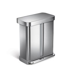 simplehuman™ 58-L. Dual Compartment Rectangular Step Can, Brushed Stainless-Steel