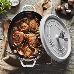 Staub Enameled Cast Iron Oval Dutch Oven, 5 3/4-Qt. with Animal Knob