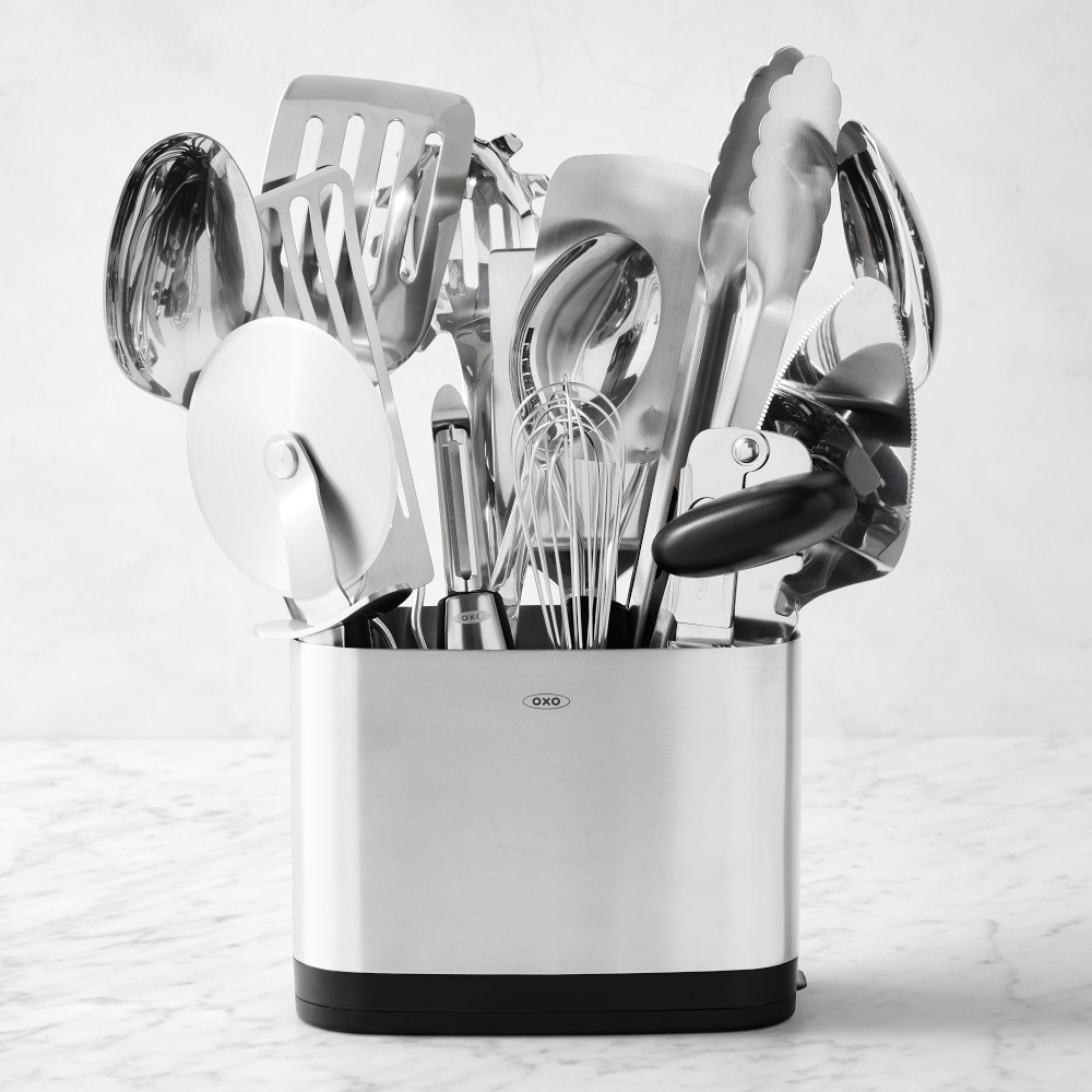OXO Stainless-Steel Utensils with Utensil Holder, Set of 15