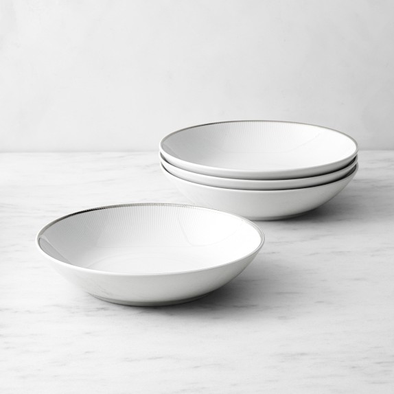 Pillivuyt Eventail Platinum Porcelain Soup Bowls, Set of 4