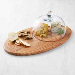 Olivewood Cheese Board with Cloche &amp; Cheese Knives