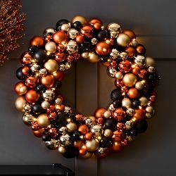 Pre-Lit Halloween Bauble Faux Wreath, 28"