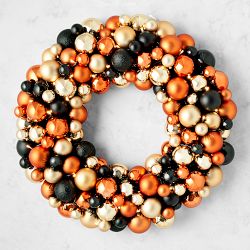 Pre-Lit Halloween Bauble Faux Wreath, 28"
