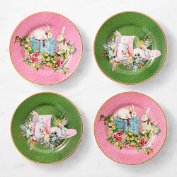 OPEN BOX:Famille Rose Bunny Appetitzer Plates, Set of 4