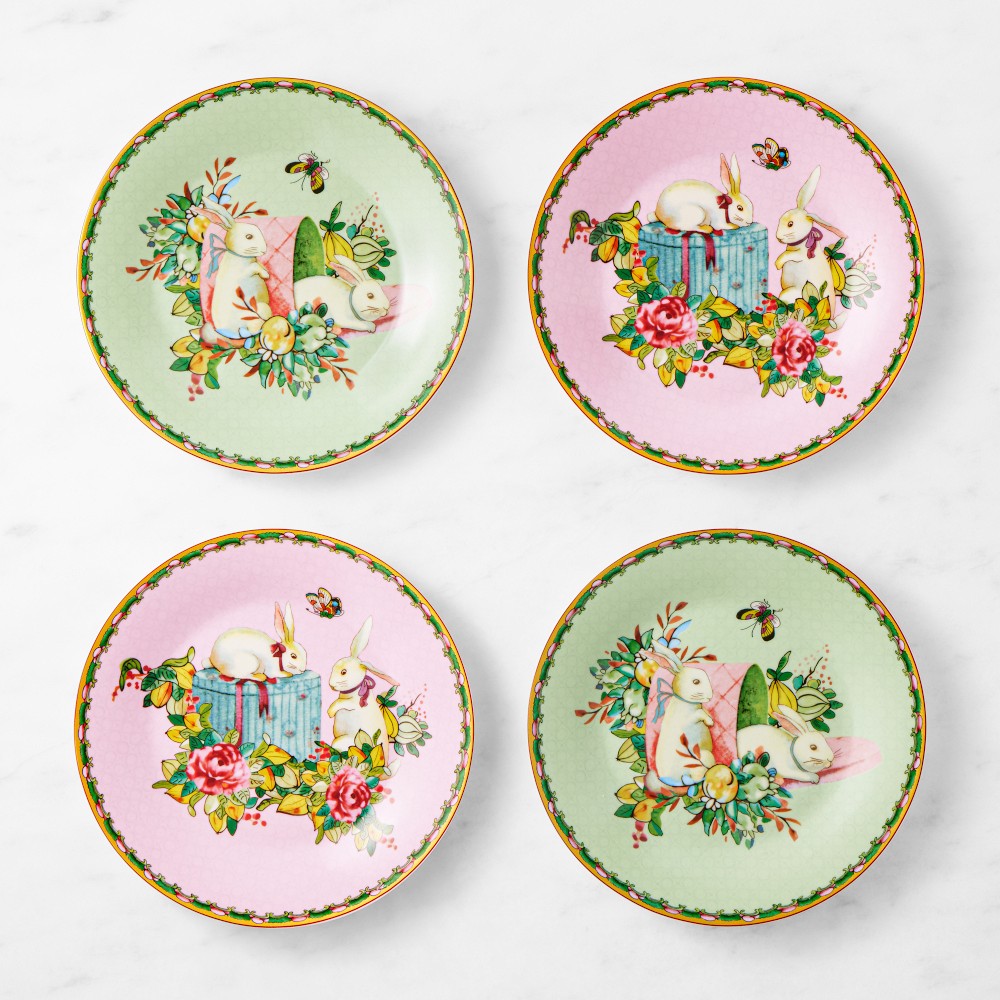 Famille Rose Bunny Salad Plates - Set of 4, Bunny