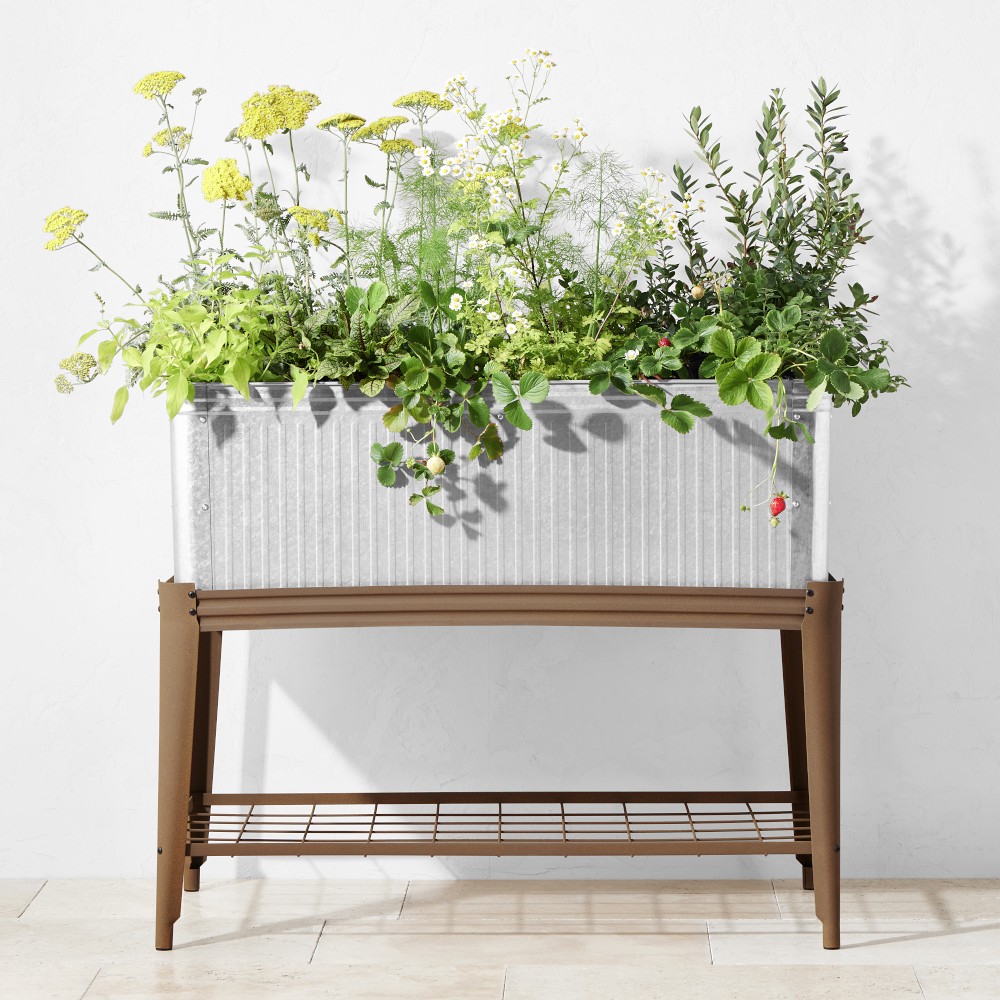 Vintage Galvanized Raised Planter with Rust Stand, 3.3' x 3.1' - 3.3' x 3.1"