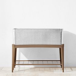 Vintage Galvanized Raised Planter with Rust Stand, 3.3' x 3.1'