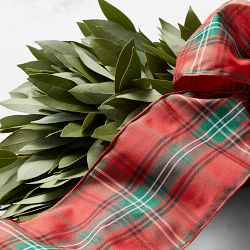 Bay Leaf Square Live Wreath with Tartan Ribbon, 16"