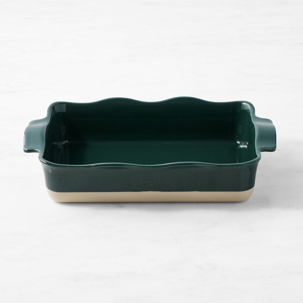 Emile Henry French Ceramic Ruffled Rectangular Baker, Medium - Cedar