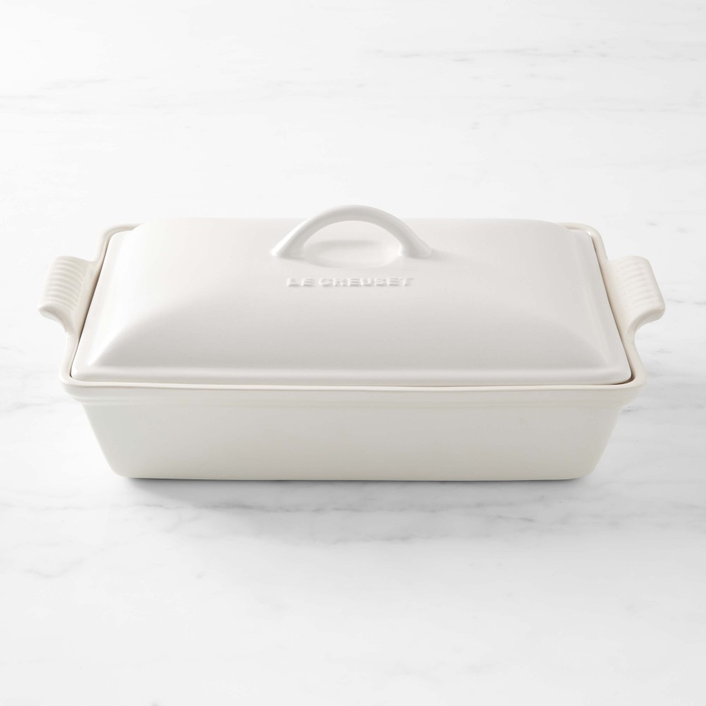 Le Creuset Heritage Stoneware Rectangular Covered Casserole, 4-Qt. - 12 1/2", Matte White