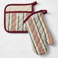 Williams Sonoma Autumn Stripe Oven Mitt & Potholder Set