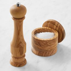 Williams Sonoma Olivewood Salt Cellar & Pepper Mill Set, 9"