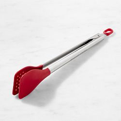 Williams Sonoma Stainless-Steel Silicone Wide Tongs, 12" , Red