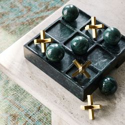 Tic Tac Toe, Green Marble &amp; Antique Brass