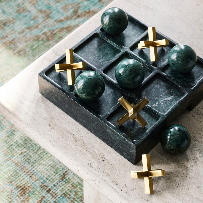 Tic Tac Toe, Green Marble & Brass Set | Williams Sonoma