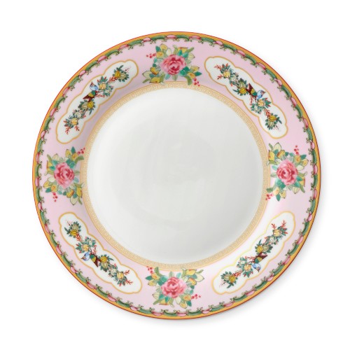 Famille Rose Dinner Plates, Set of 4, Pink Rim