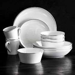 Pillivuyt Eventail Platinum Porcelain Soup Bowls, Set of 4