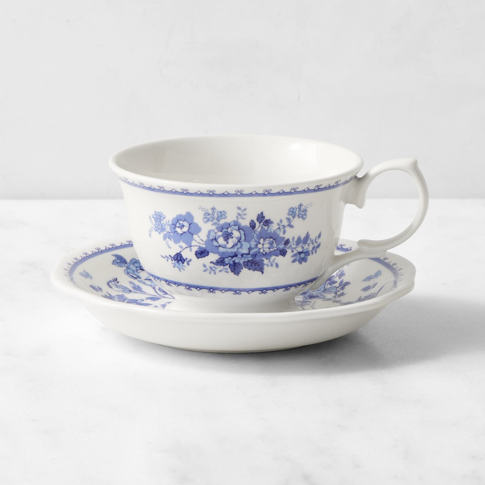 English Floral Cups and Saucers, Set of 4