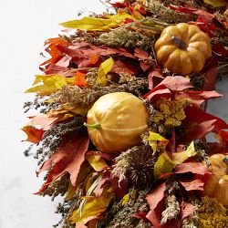 Pumpkin &amp; Fall Leaves Live Wreath
