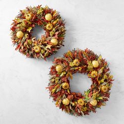 Pumpkin &amp; Fall Leaves Live Wreath