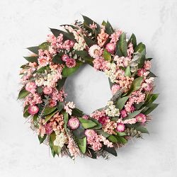 Spring Pink Blossom Live Wreath, 20"